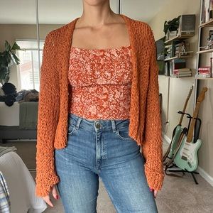 Free People Orange Cropped Cardigan